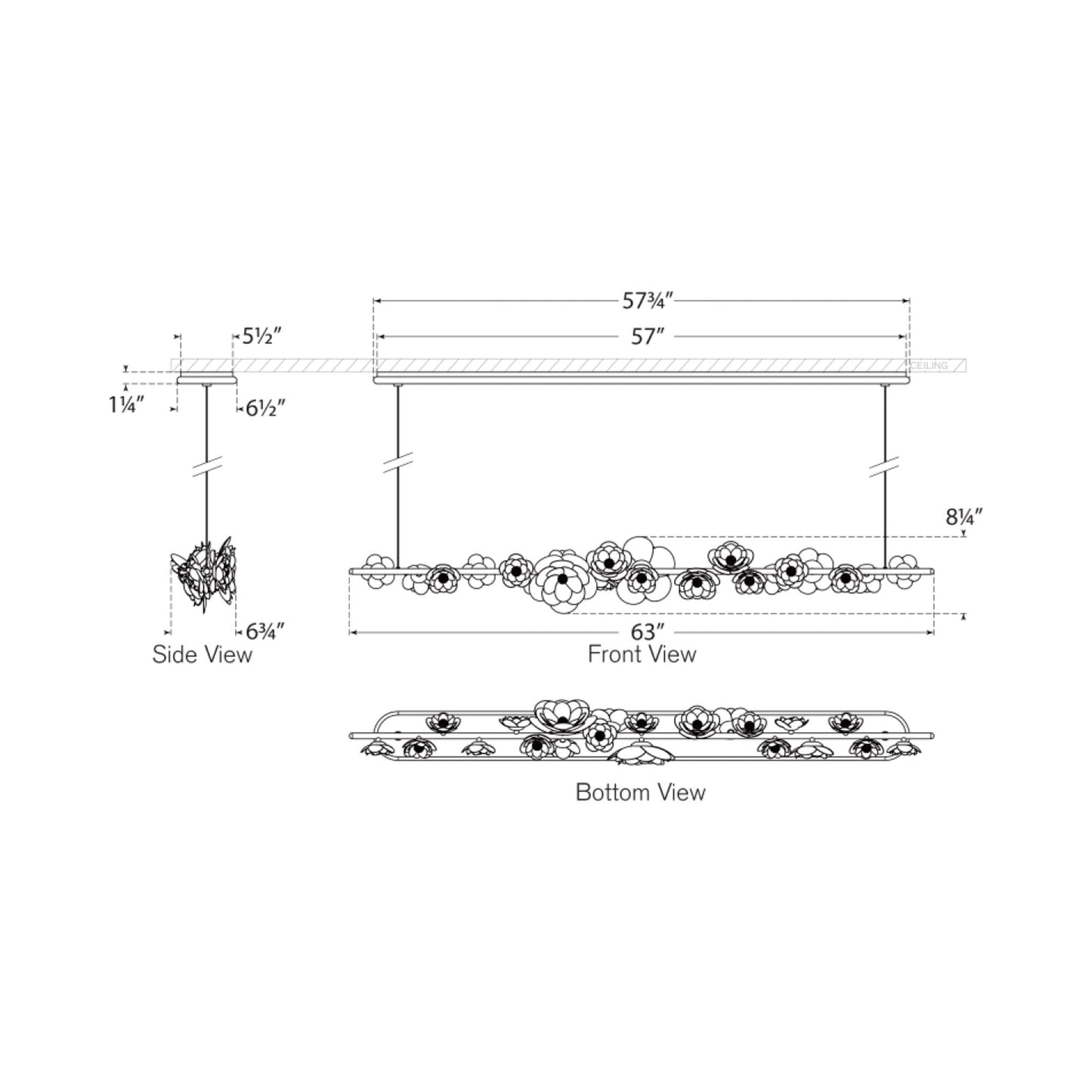 Petaluma Linear LED Chandelier - line drawing.