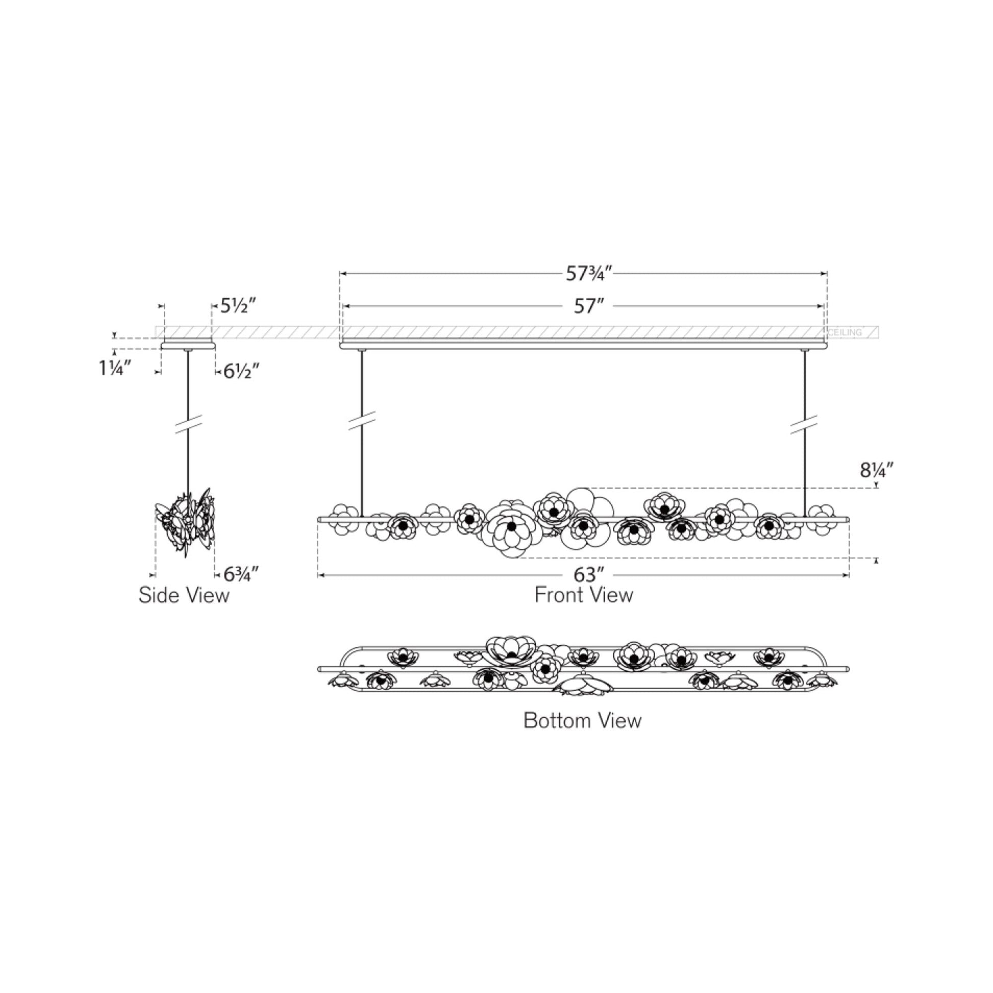 Petaluma Linear LED Chandelier - line drawing.