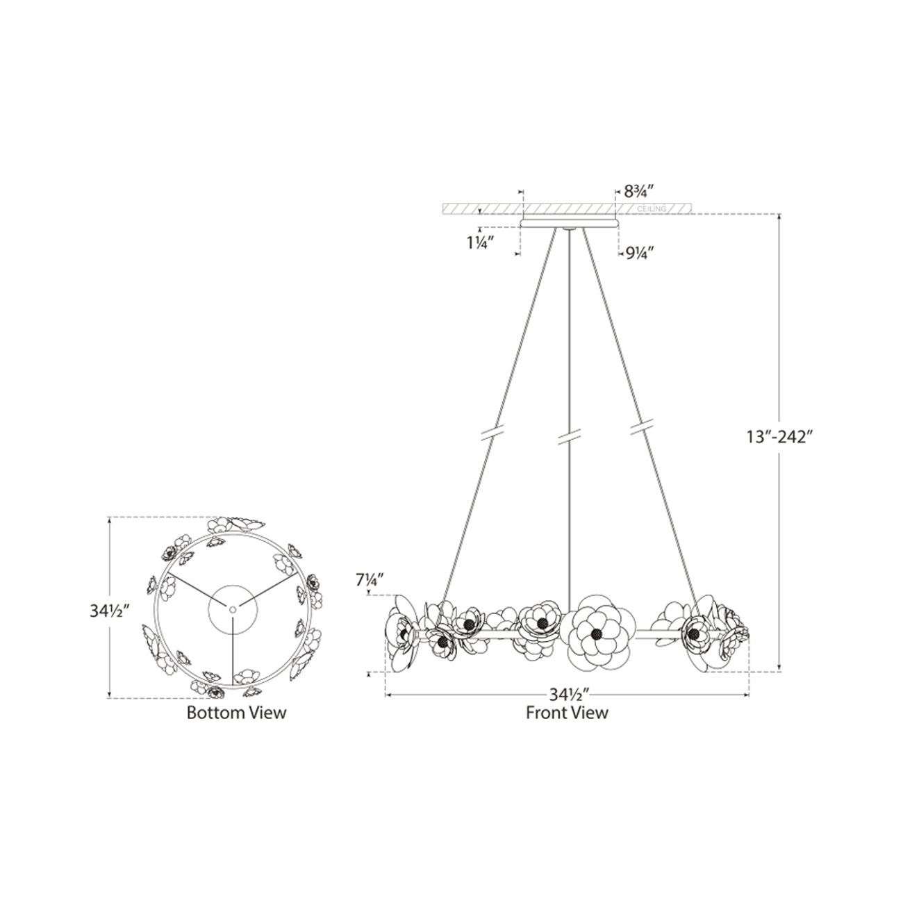 Petaluma Ring LED Chandelier - line drawing.