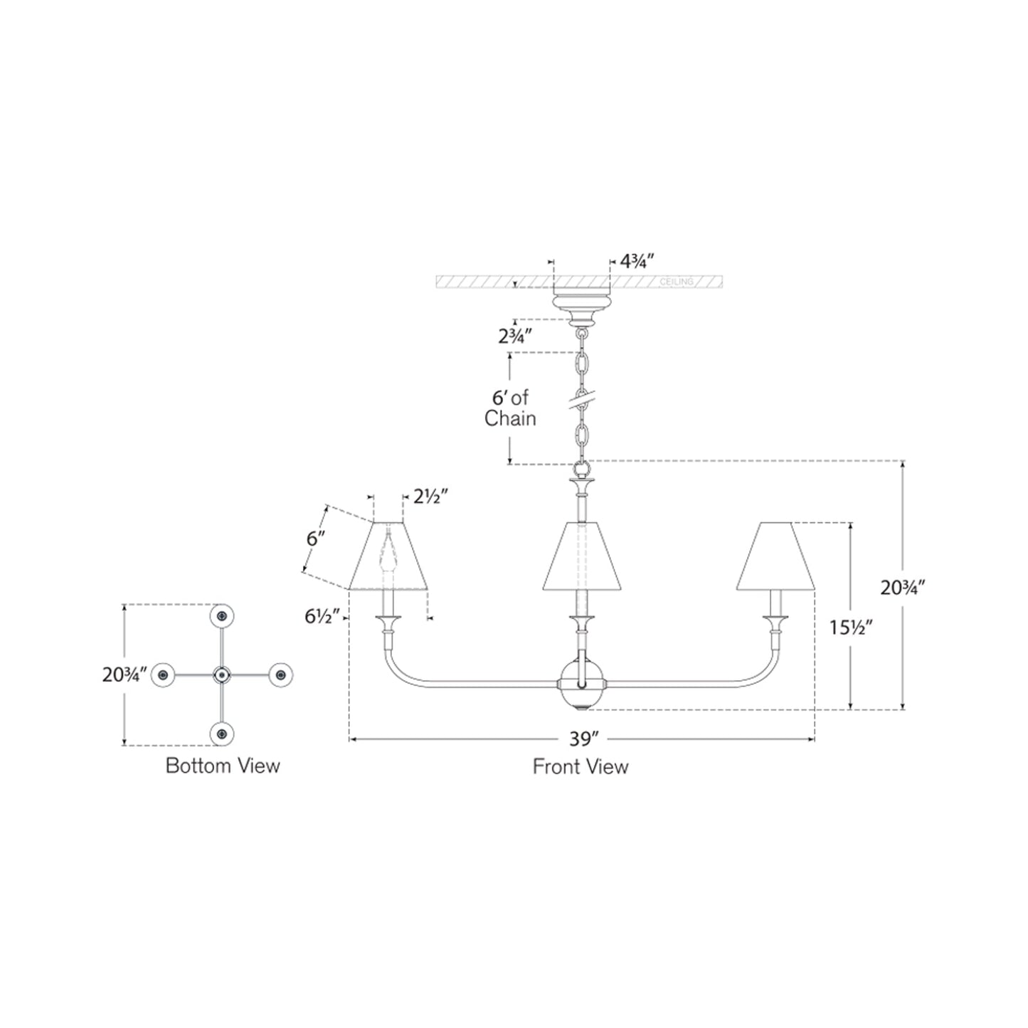 Piaf Chain Hung Chandelier - line drawing.