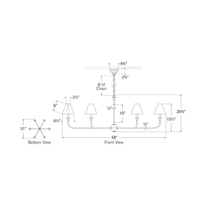 Piaf Chain Hung Chandelier - line drawing.