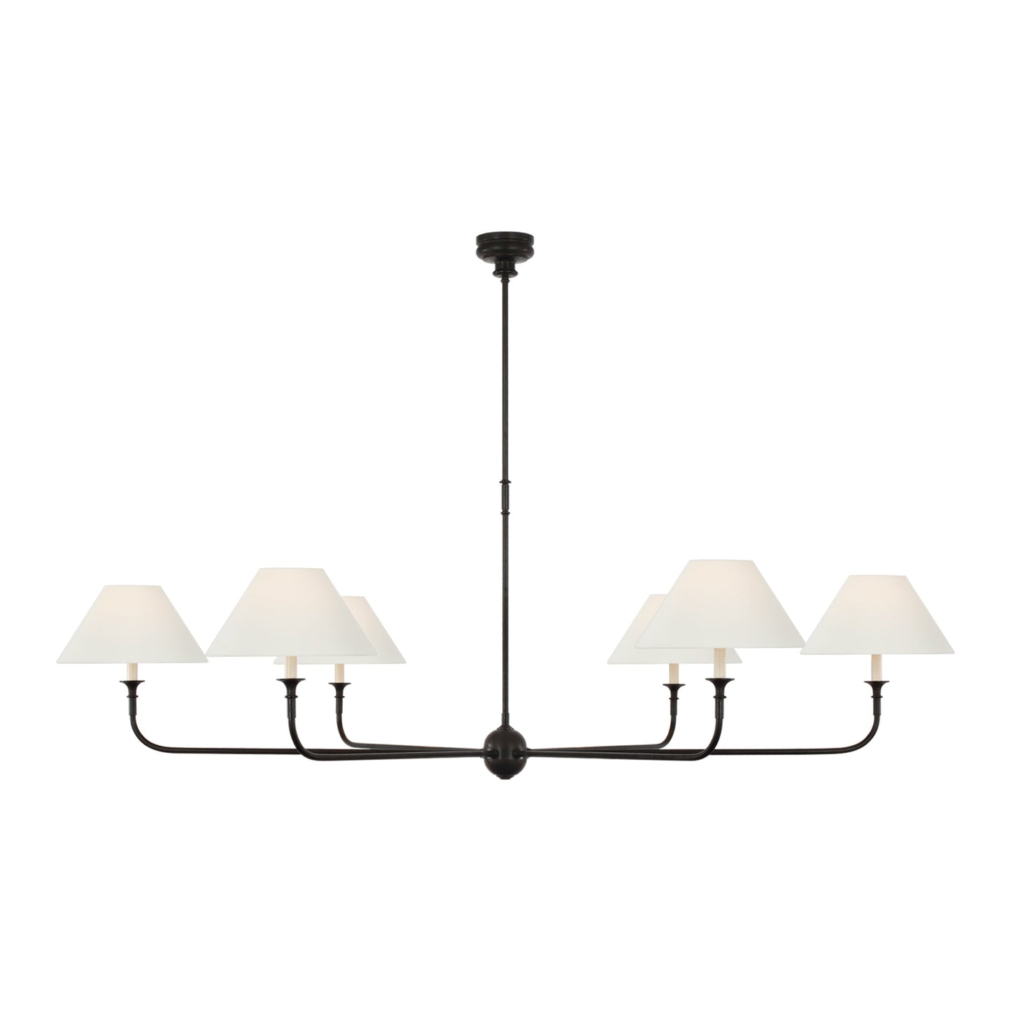 Piaf Chandelier in Aged Iron and Ebonized Oak (72-Inch/6-Light).