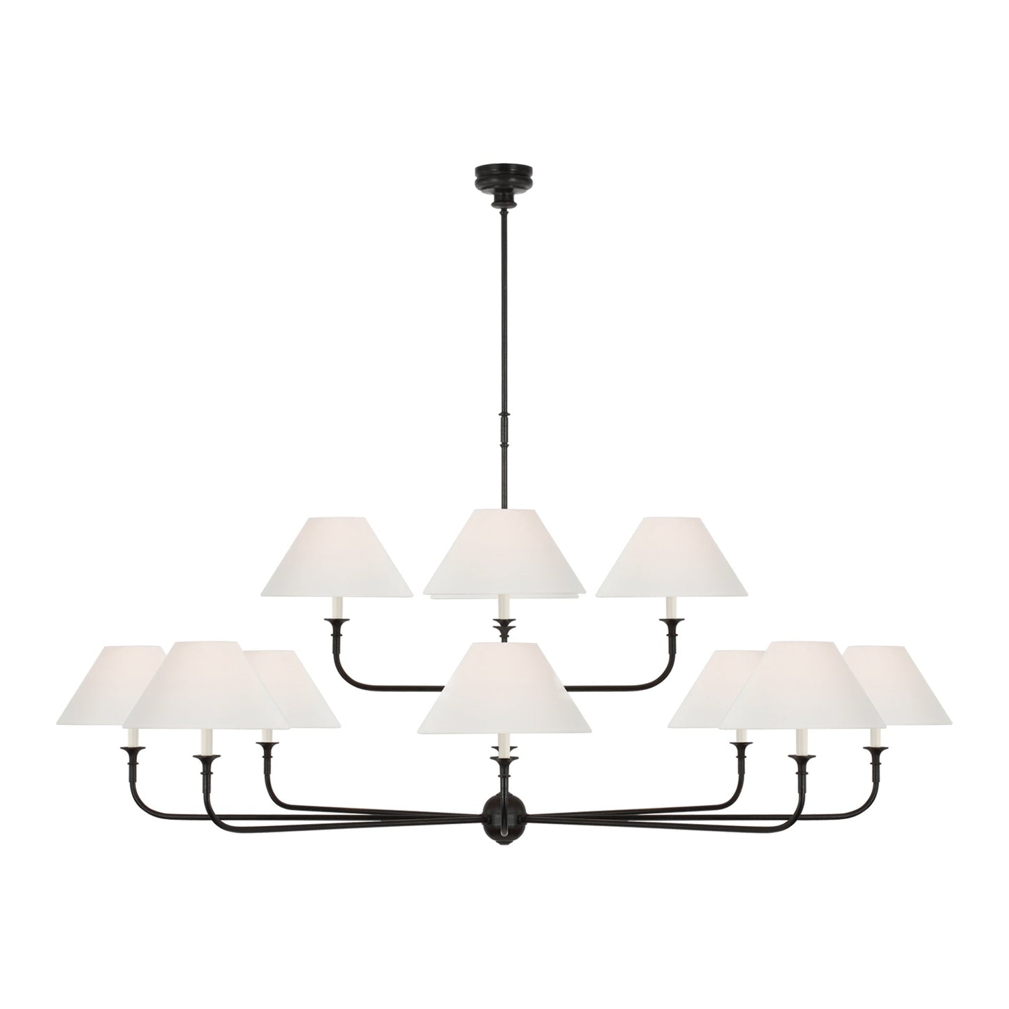 Piaf Chandelier in Aged Iron and Ebonized Oak (72-Inch/12-Light).