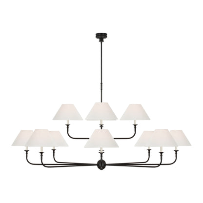 Piaf Chandelier in Aged Iron and Ebonized Oak (72-Inch/12-Light).