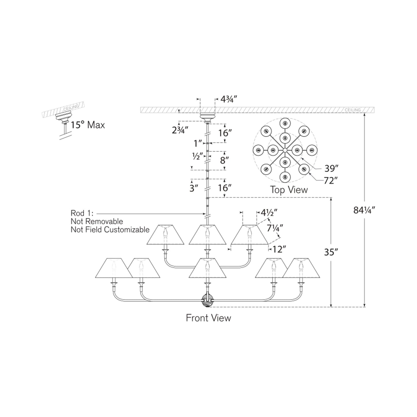 Piaf Chandelier - line drawing.