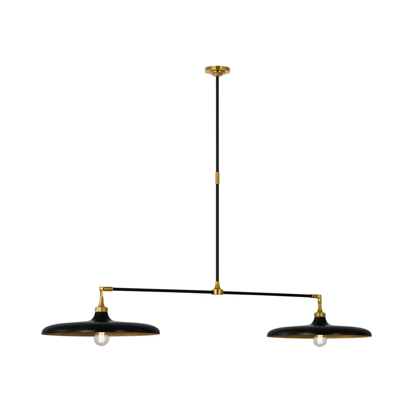 Piatto Linear Pendant Light in Hand-Rubbed Antique Brass/Aged Iron.