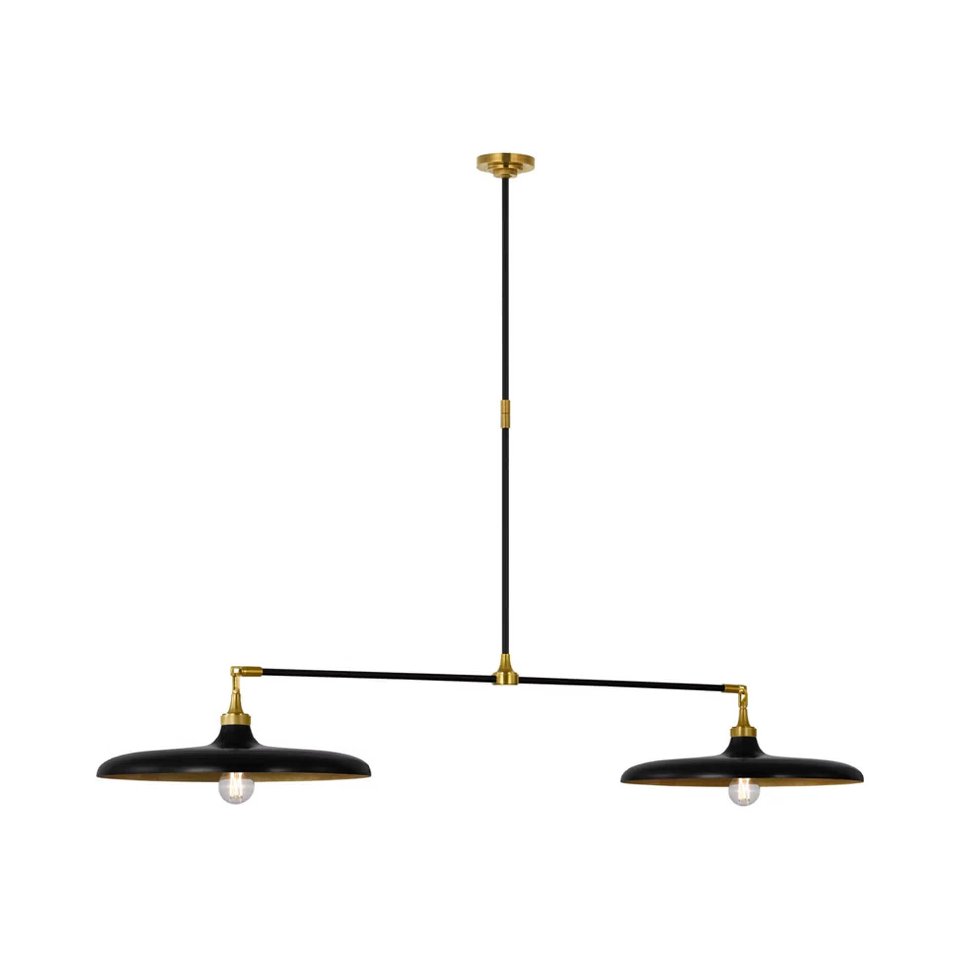 Piatto Linear Pendant Light in Hand-Rubbed Antique Brass/Aged Iron.