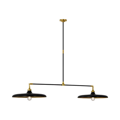 Piatto Linear Pendant Light in Hand-Rubbed Antique Brass/Aged Iron.