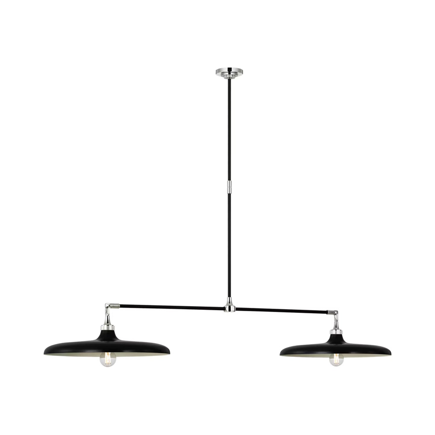 Piatto Linear Pendant Light in Polished Nickel/Aged Iron.