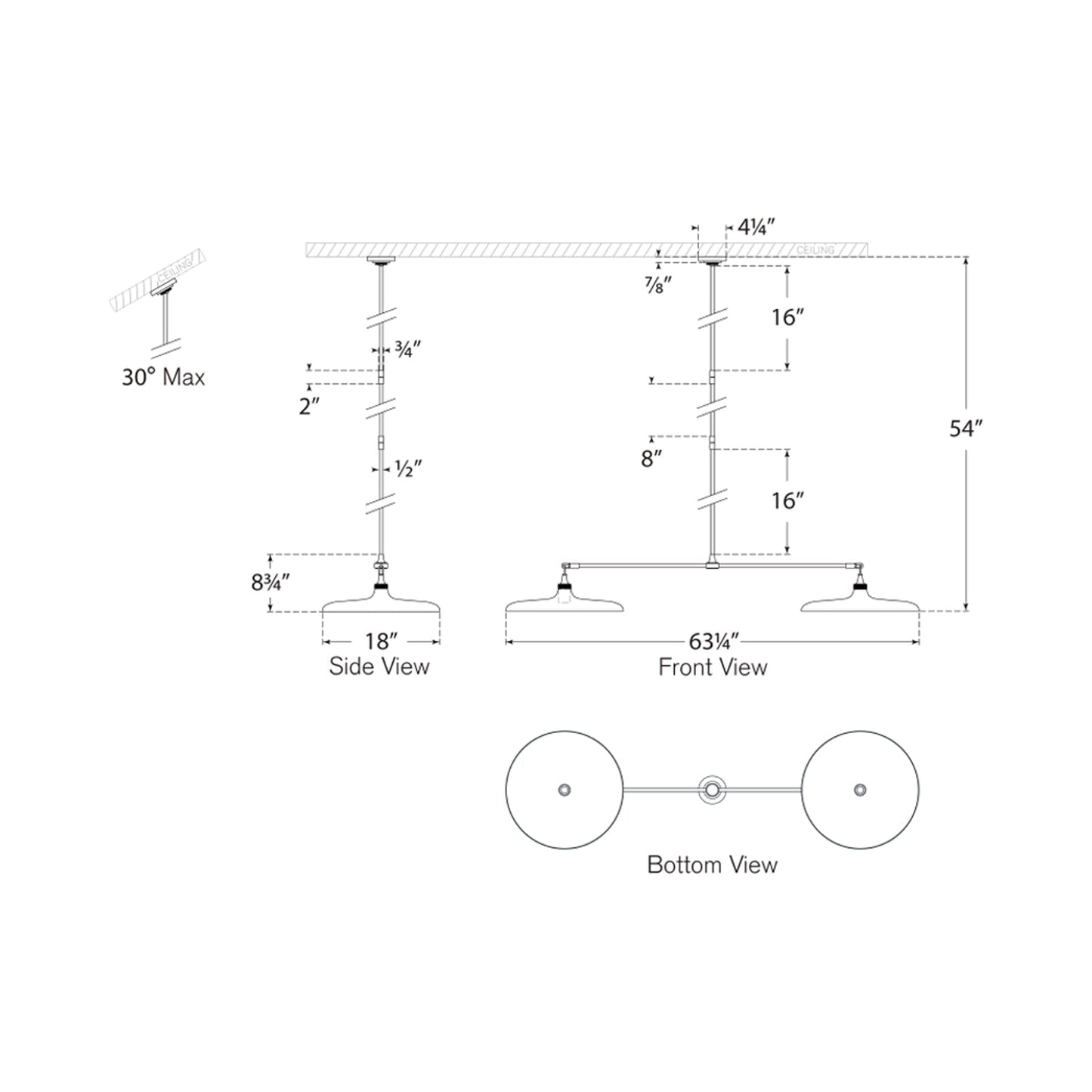 Piatto Linear Pendant Light - line drawing.