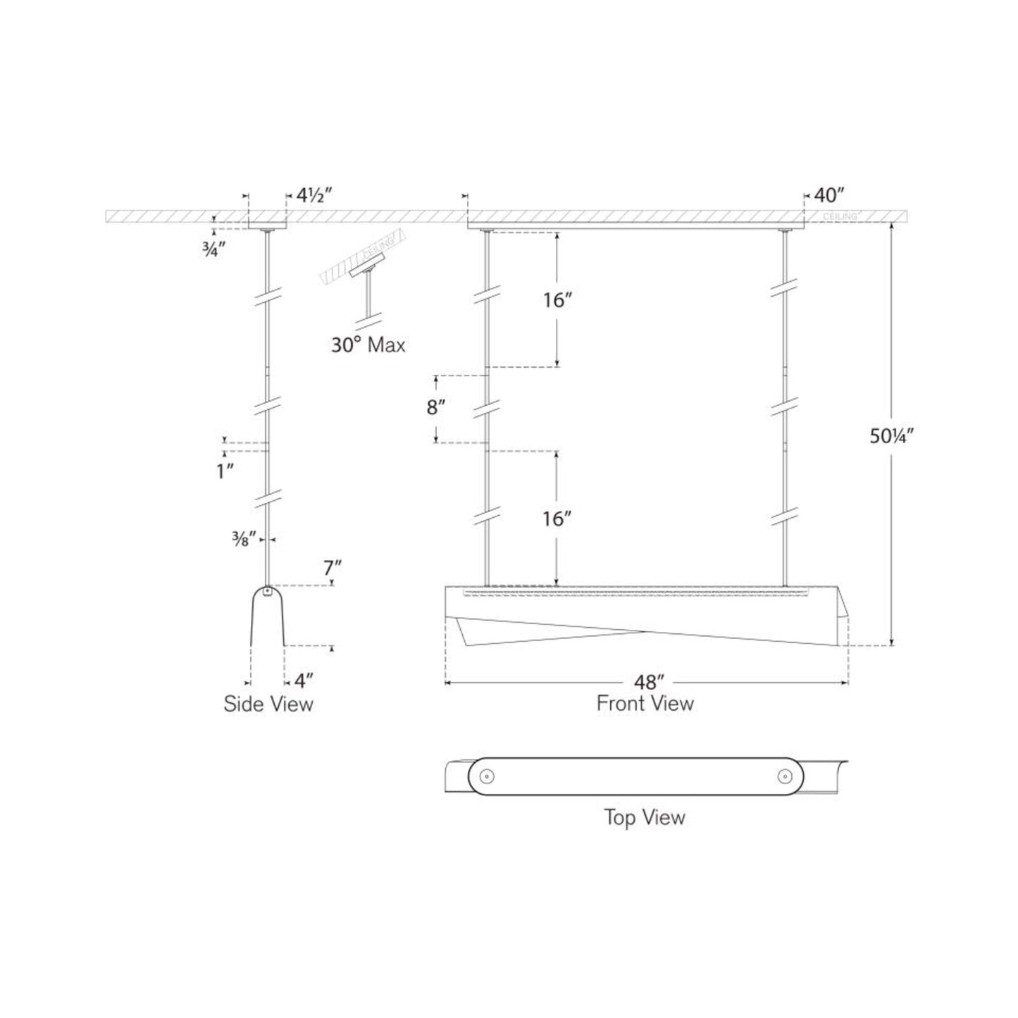 Piel LED Linear Pendant Light - line drawing.