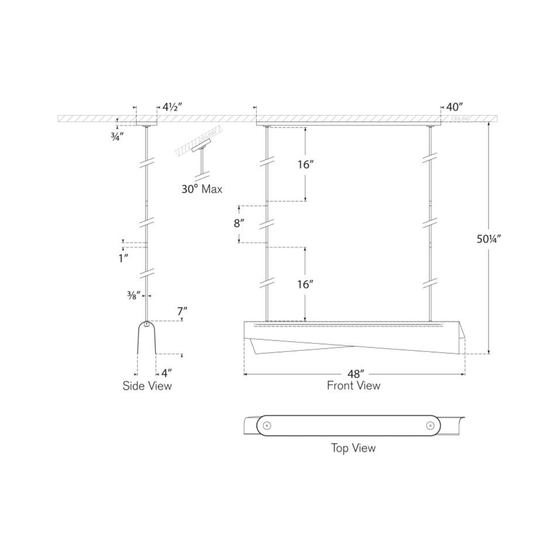 Piel LED Linear Pendant Light - line drawing.