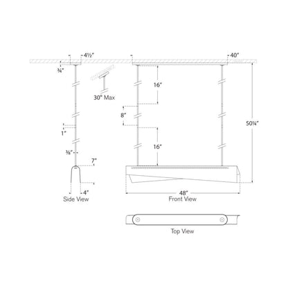 Piel LED Linear Pendant Light - line drawing.