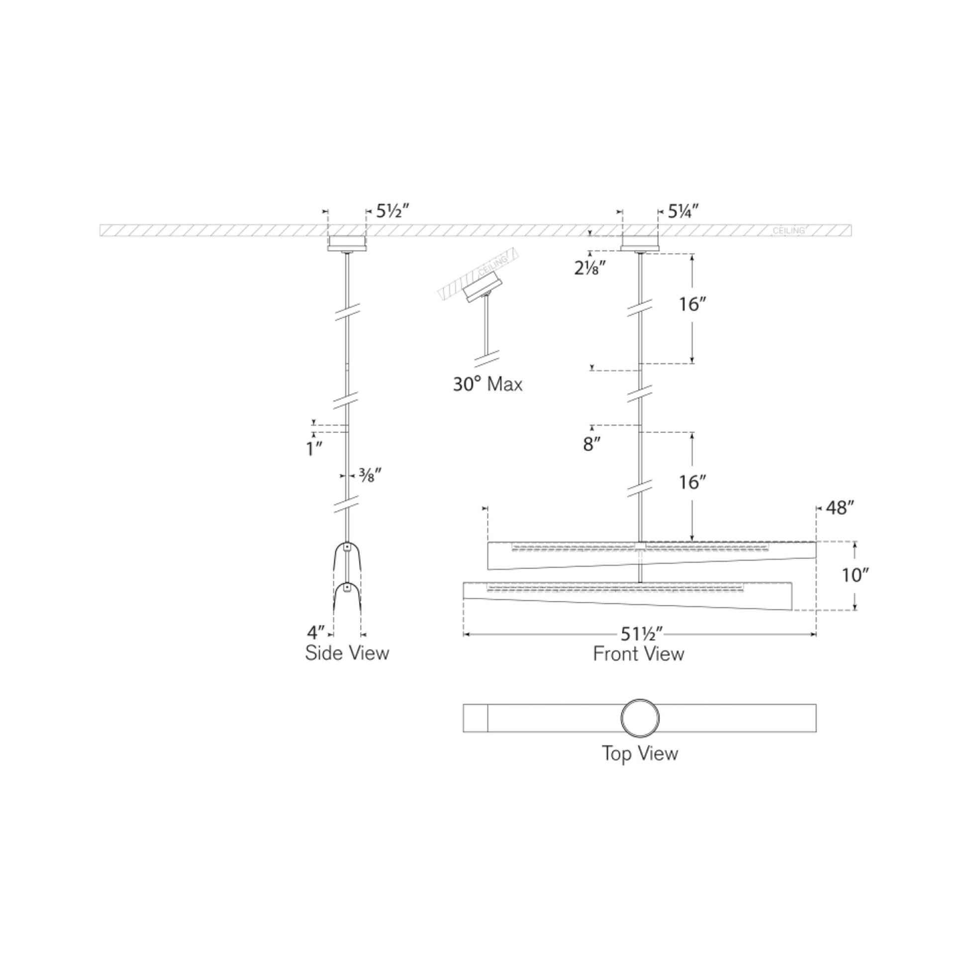 Piel LED Multi-Positional Chandelier - line drawing.