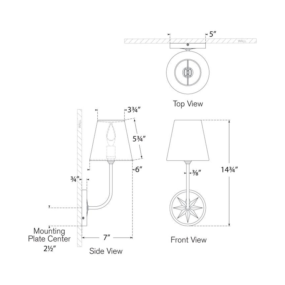 Polaris Wall Light - line drawing.