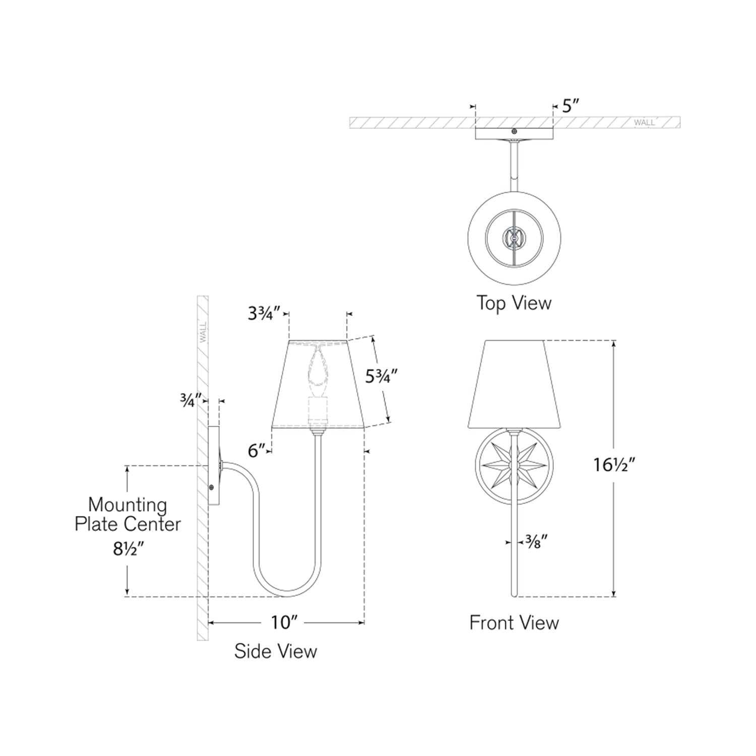 Polaris Wall Light - line drawing.
