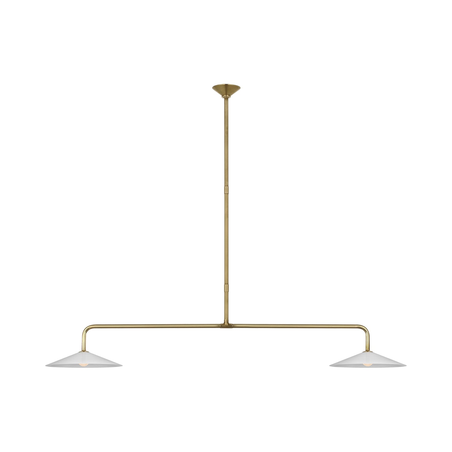 Ponce LED Linear Pendant Light in Hand-Rubbed Antique Brass/White Glass.