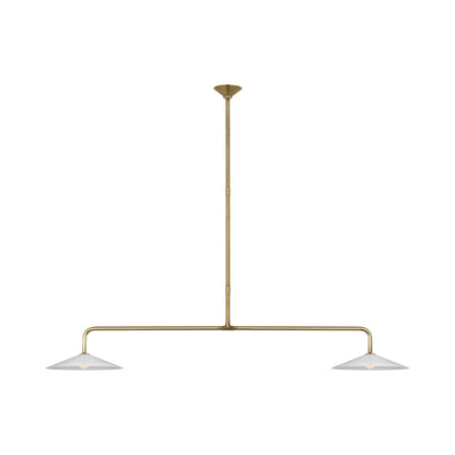 Ponce LED Linear Pendant Light in Hand-Rubbed Antique Brass/White Glass.