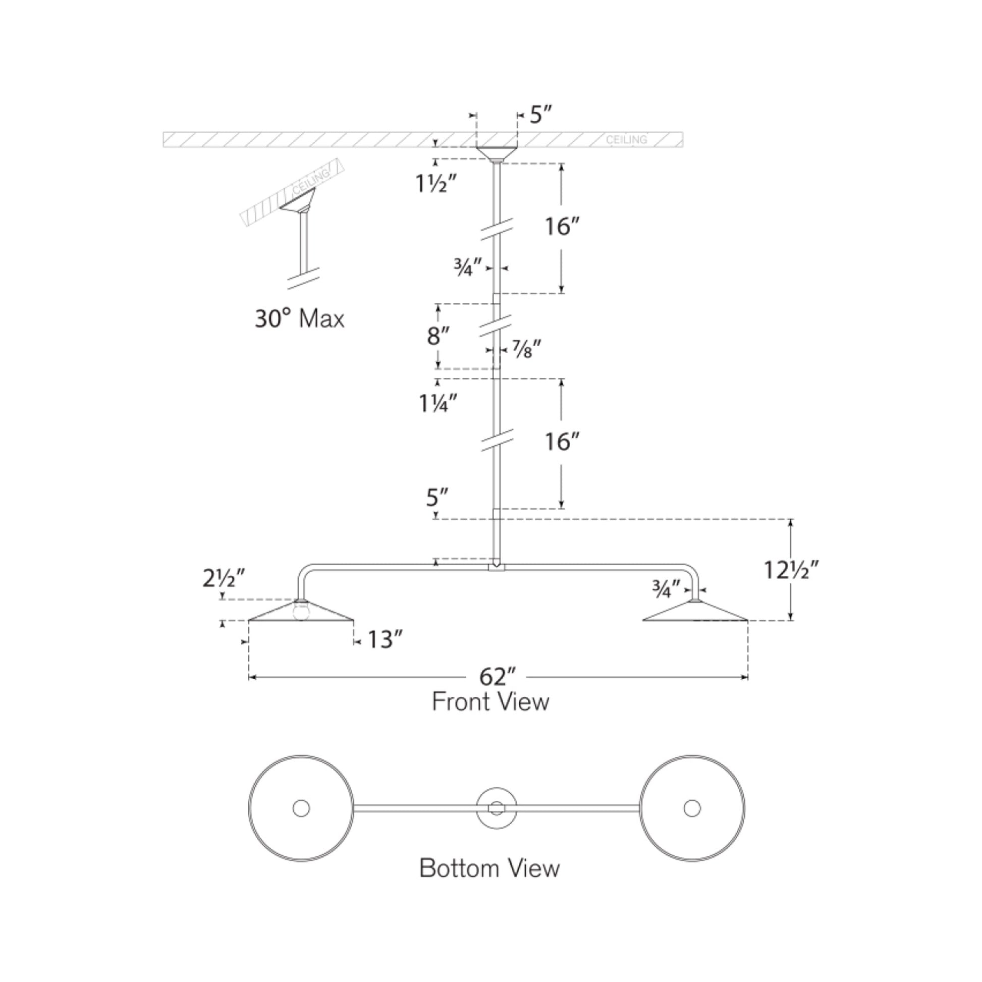 Ponce LED Linear Pendant Light - line drawing.