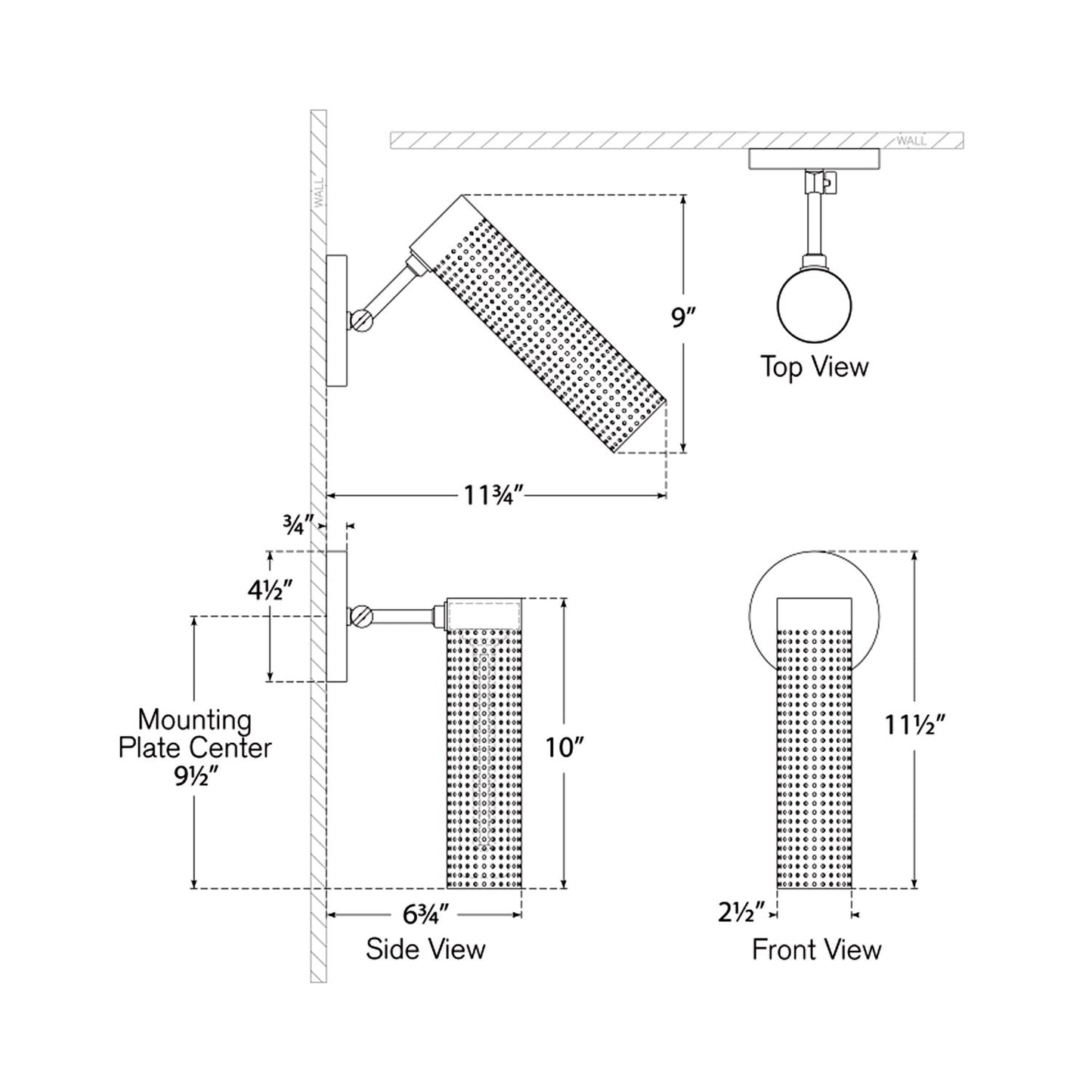 Precision LED Wall Light - line drawing.