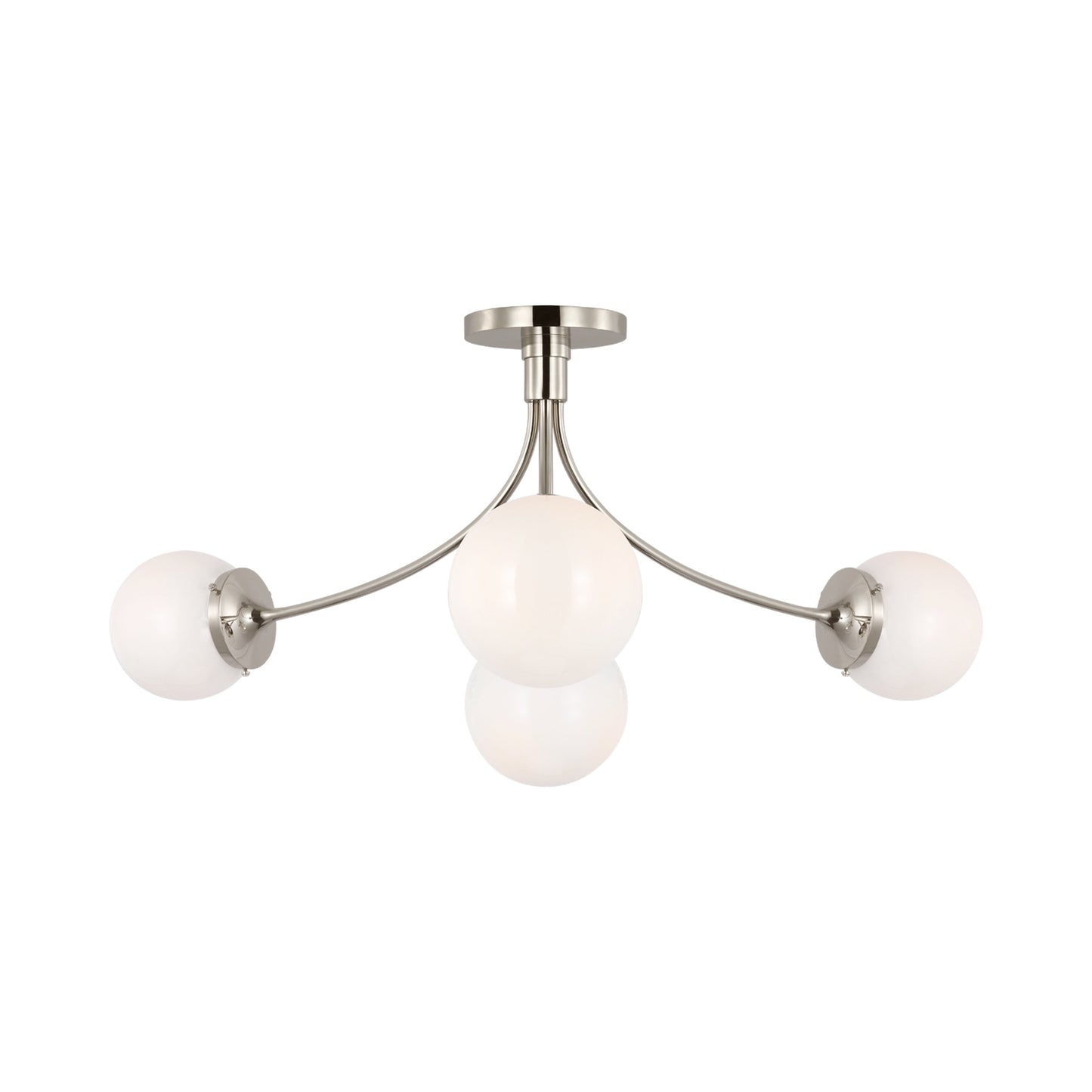 Prescott Semi Flush Ceiling Light in Polished Nickel/White(Large).