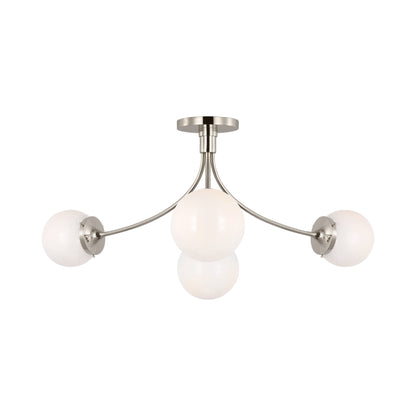 Prescott Semi Flush Ceiling Light in Polished Nickel/White(Large).