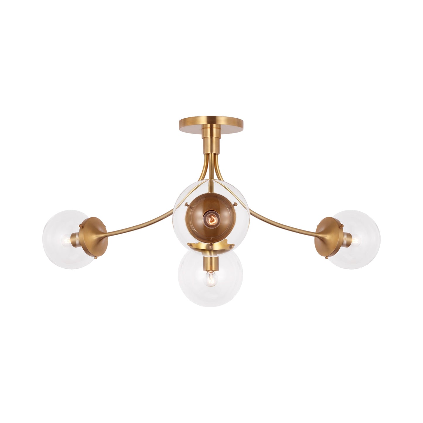 Prescott Semi Flush Ceiling Light in Soft Brass/Clear(Large).