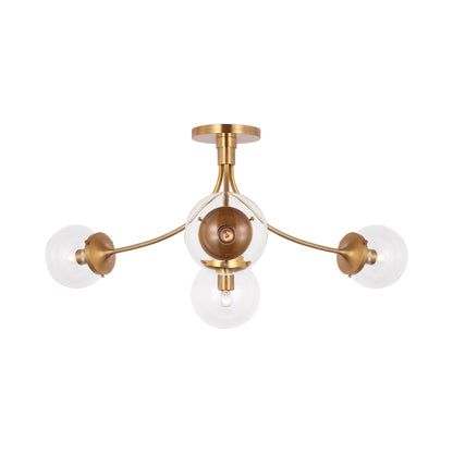 Prescott Semi Flush Ceiling Light in Soft Brass/Clear(Large).