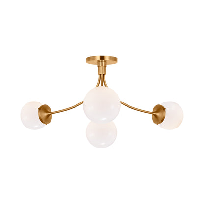 Prescott Semi Flush Ceiling Light in Soft Brass/White(Large).