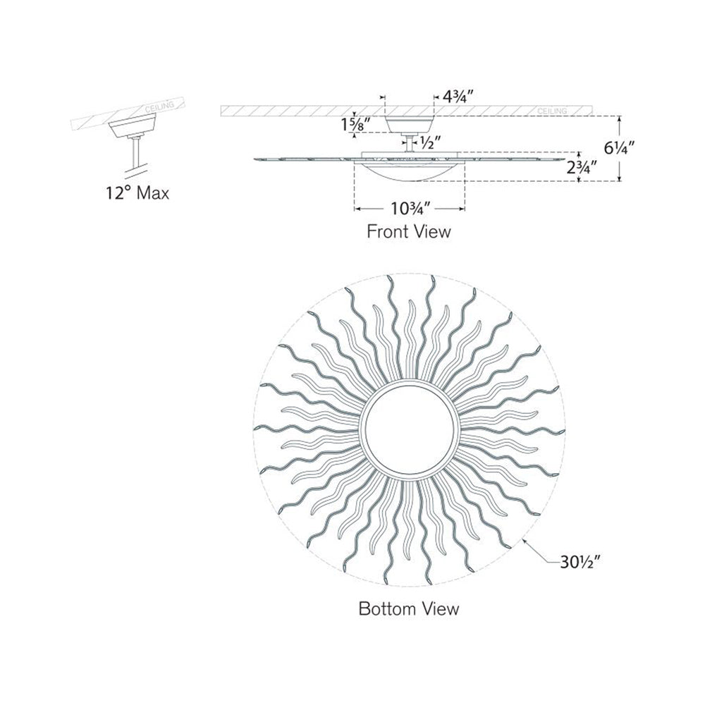 Re LED Semi Flush Mount Ceiling Light - line drawing.