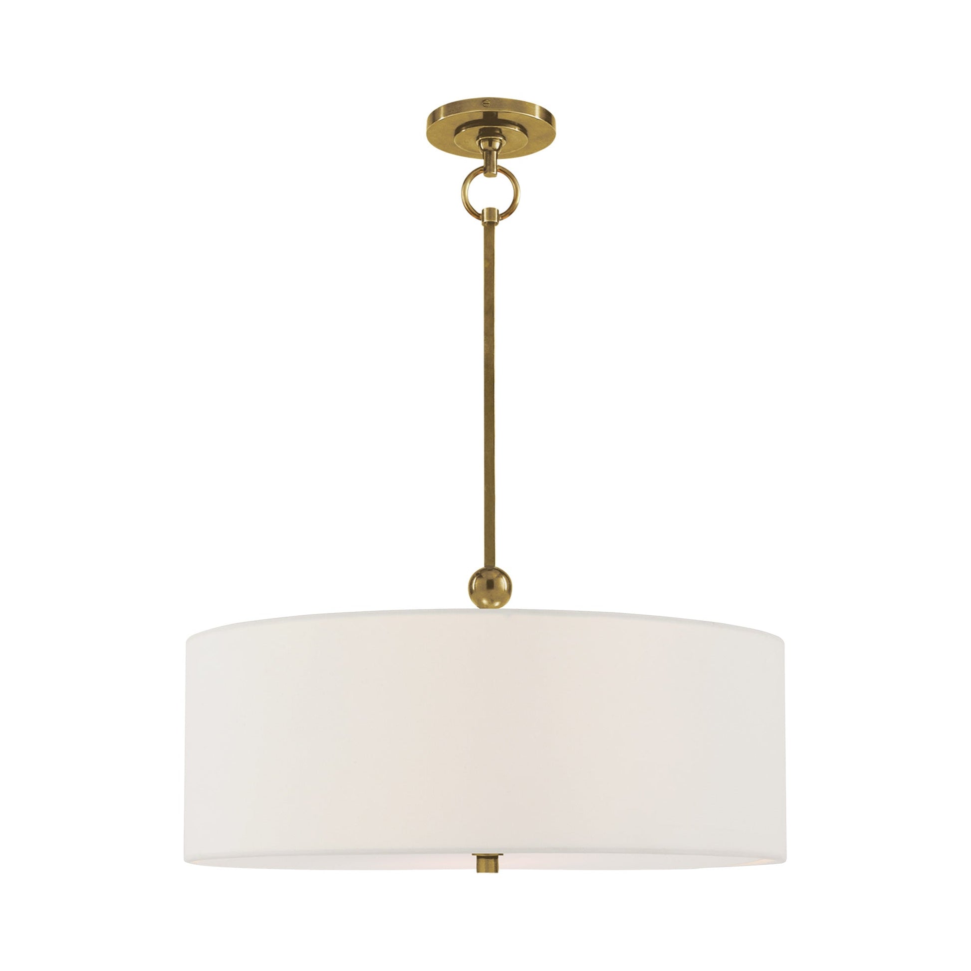 Reed Pendant Light in Hand-Rubbed Antique Brass/Linen.