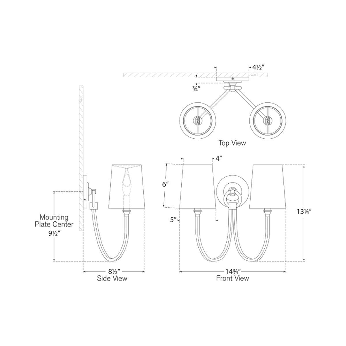 Reed Wall Light - line drawing.
