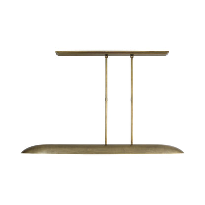 Remi LED Linear Pendant Light in Mottled Brass and Warm Walnut.