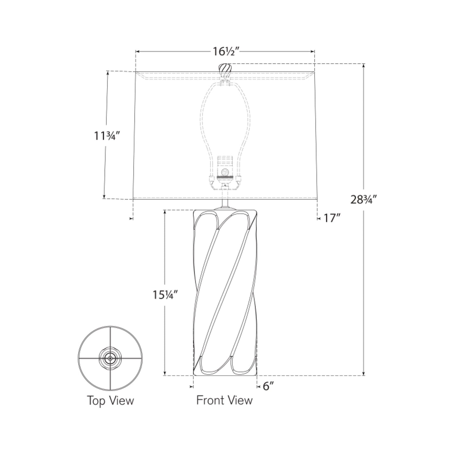 Ripley Torsade Table Lamp - line drawing.