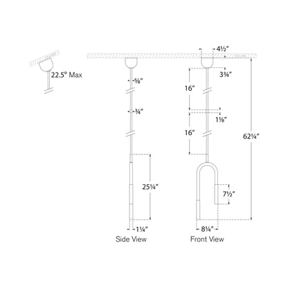 Rousseau Asymmetric LED Pendant Light - line drawing.