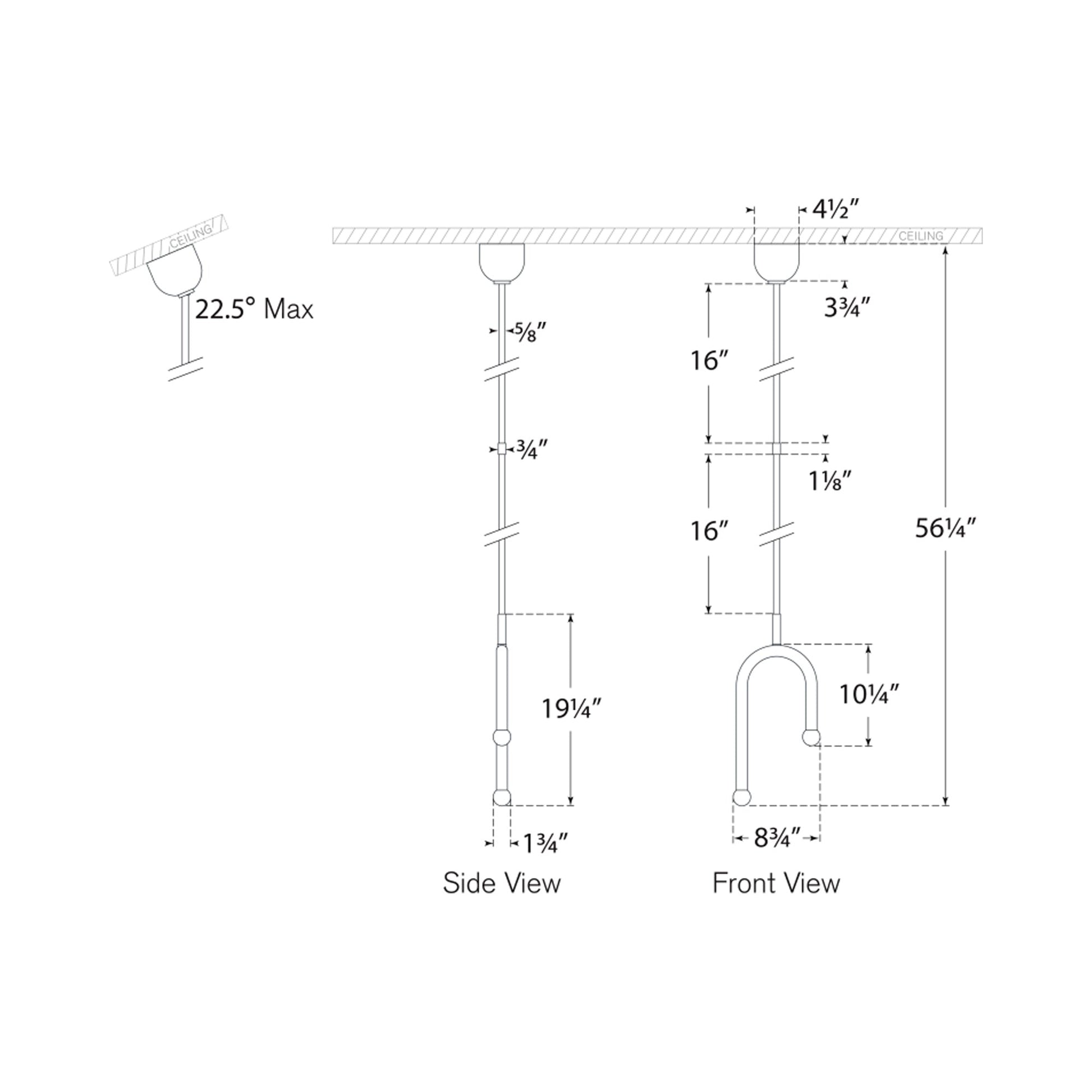 Rousseau Asymmetric LED Pendant Light - line drawing.