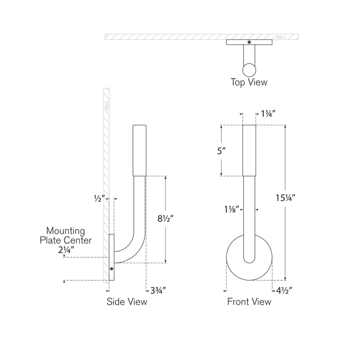 Rousseau Single LED Wall Light - line drawing.