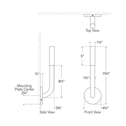 Rousseau Single LED Wall Light - line drawing.