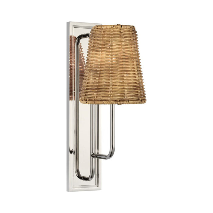 Rui Wall Light in Polished Nickel/Natural Wicker.