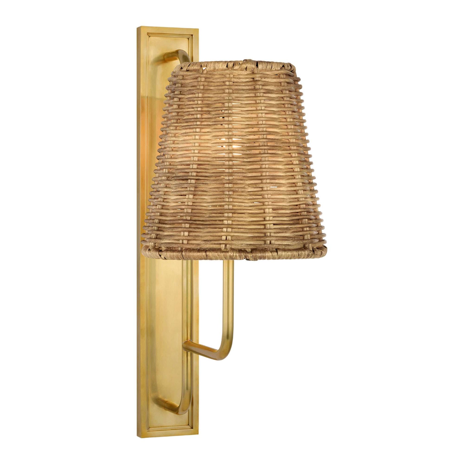 Rui Wall Light in Hand-Rubbed Antique Brass/Natural Wicker (Large).