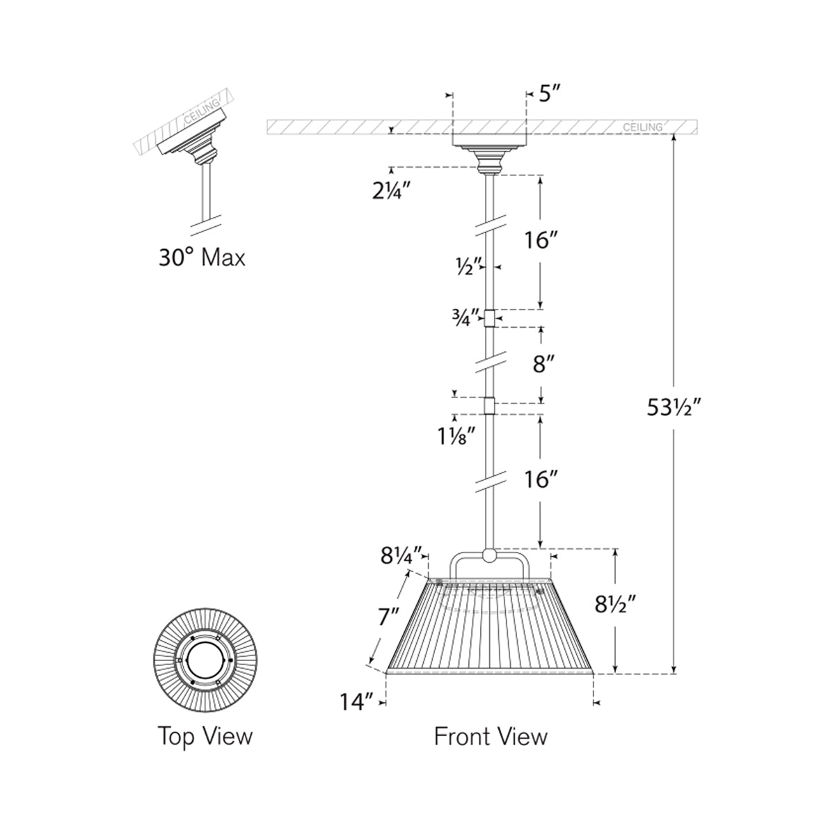 Serrato LED Pendant Light - line drawing.