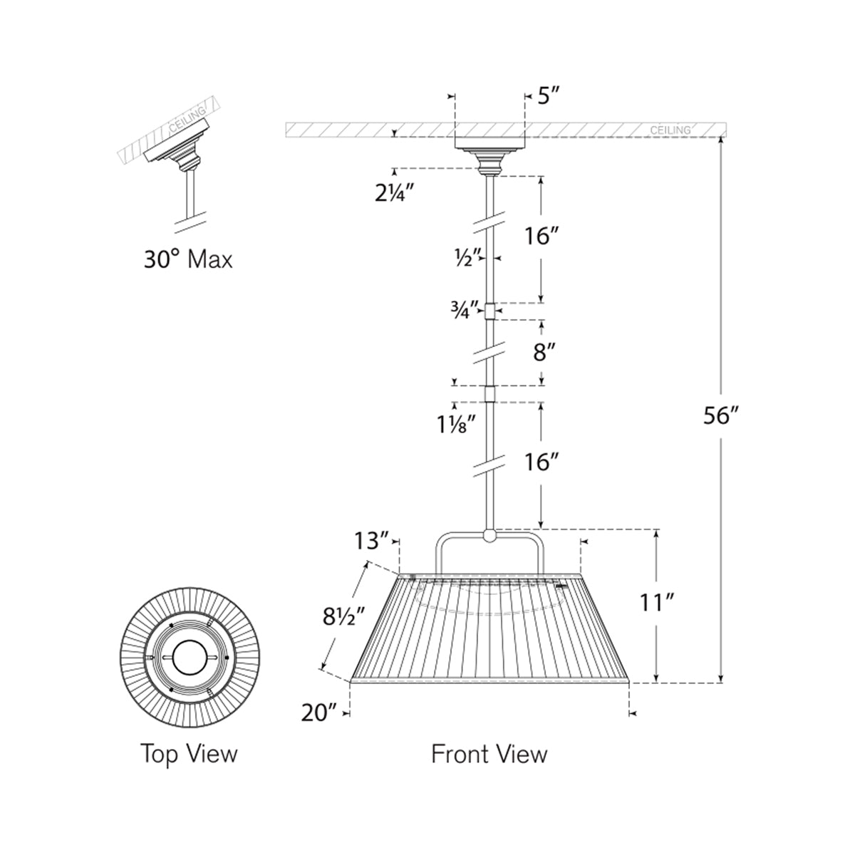 Serrato LED Pendant Light - line drawing.