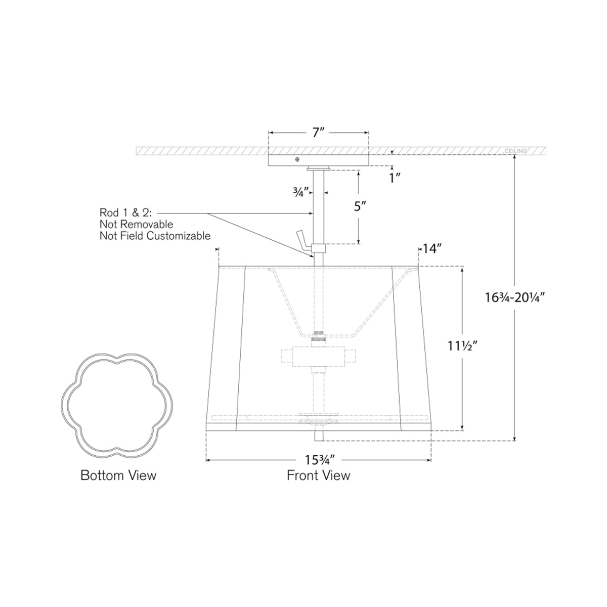 Simple Scallop Pendant Light - line drawing.