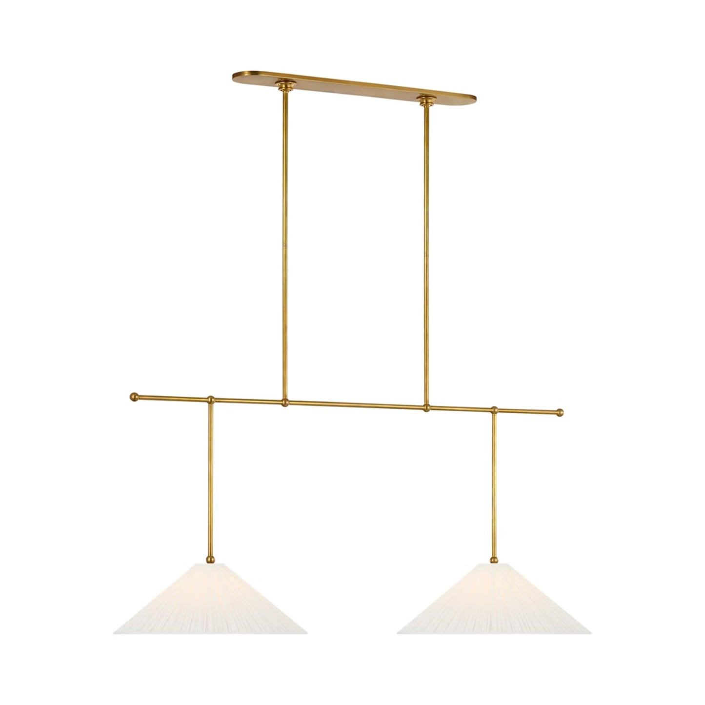 Soren Extended Drop Linear Chandelier in Hand-Rubbed Antique Brass.