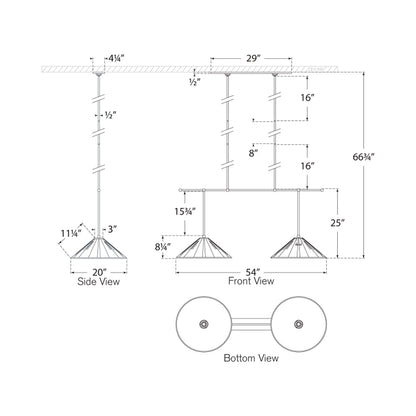 Soren Extended Drop Linear Chandelier - line drawing.
