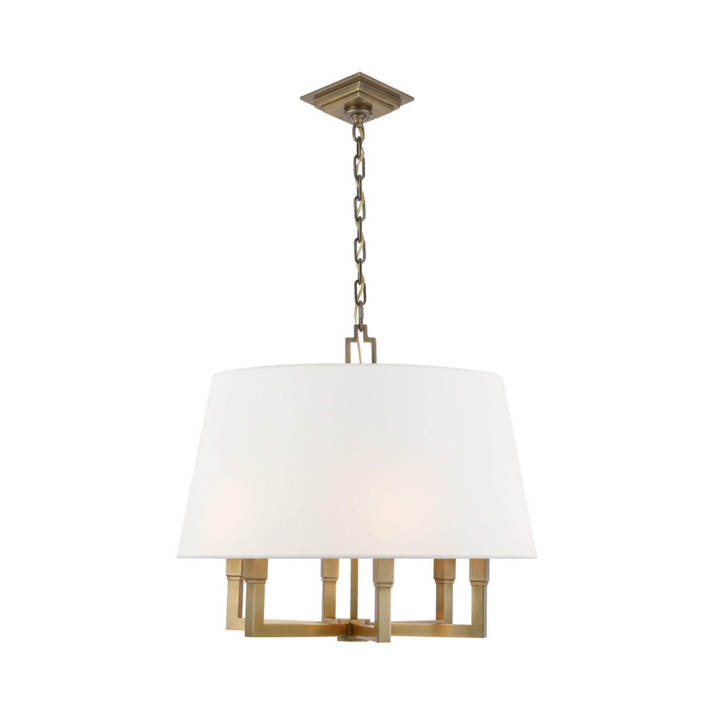 Square Tube Pendant Light in Hand-Rubbed Antique Brass/Linen.