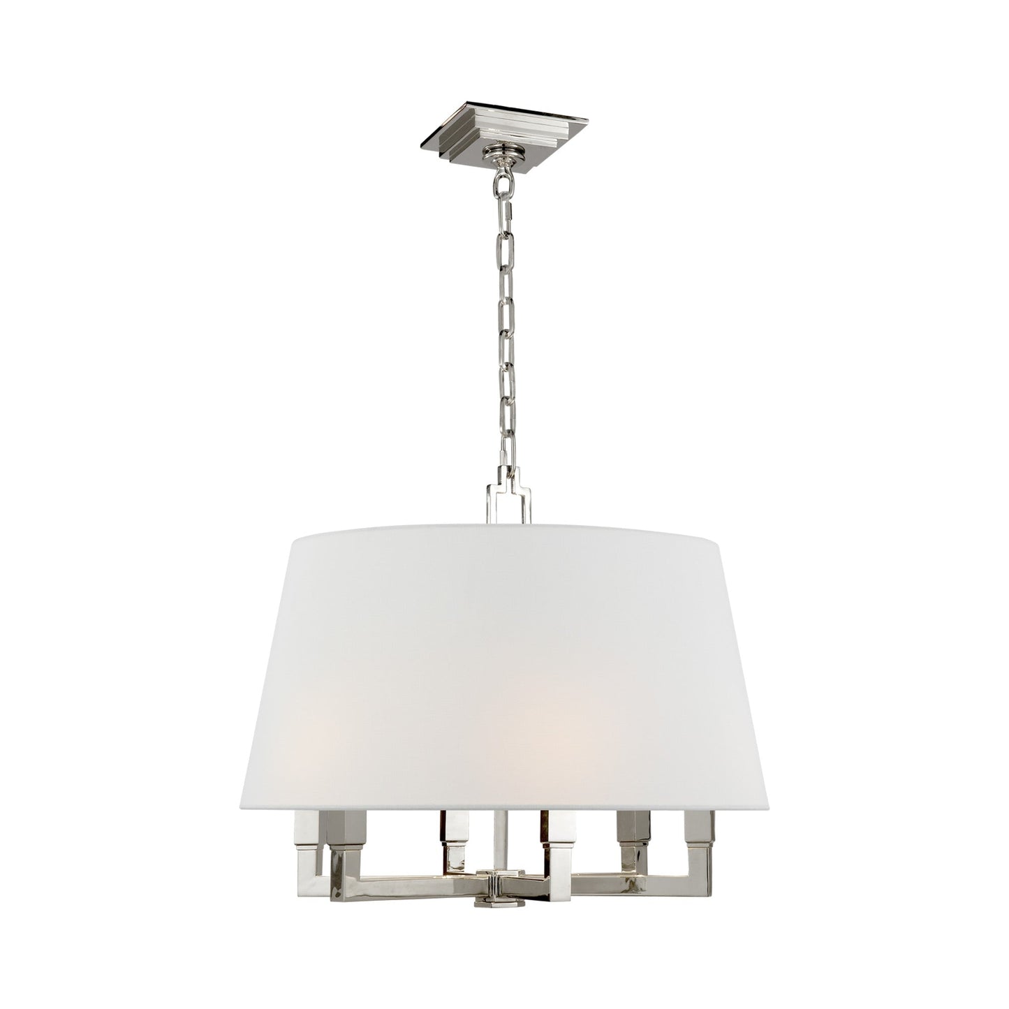 Square Tube Pendant Light in Polished Nickel/Linen.