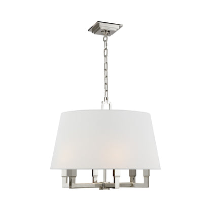Square Tube Pendant Light in Polished Nickel/Linen.