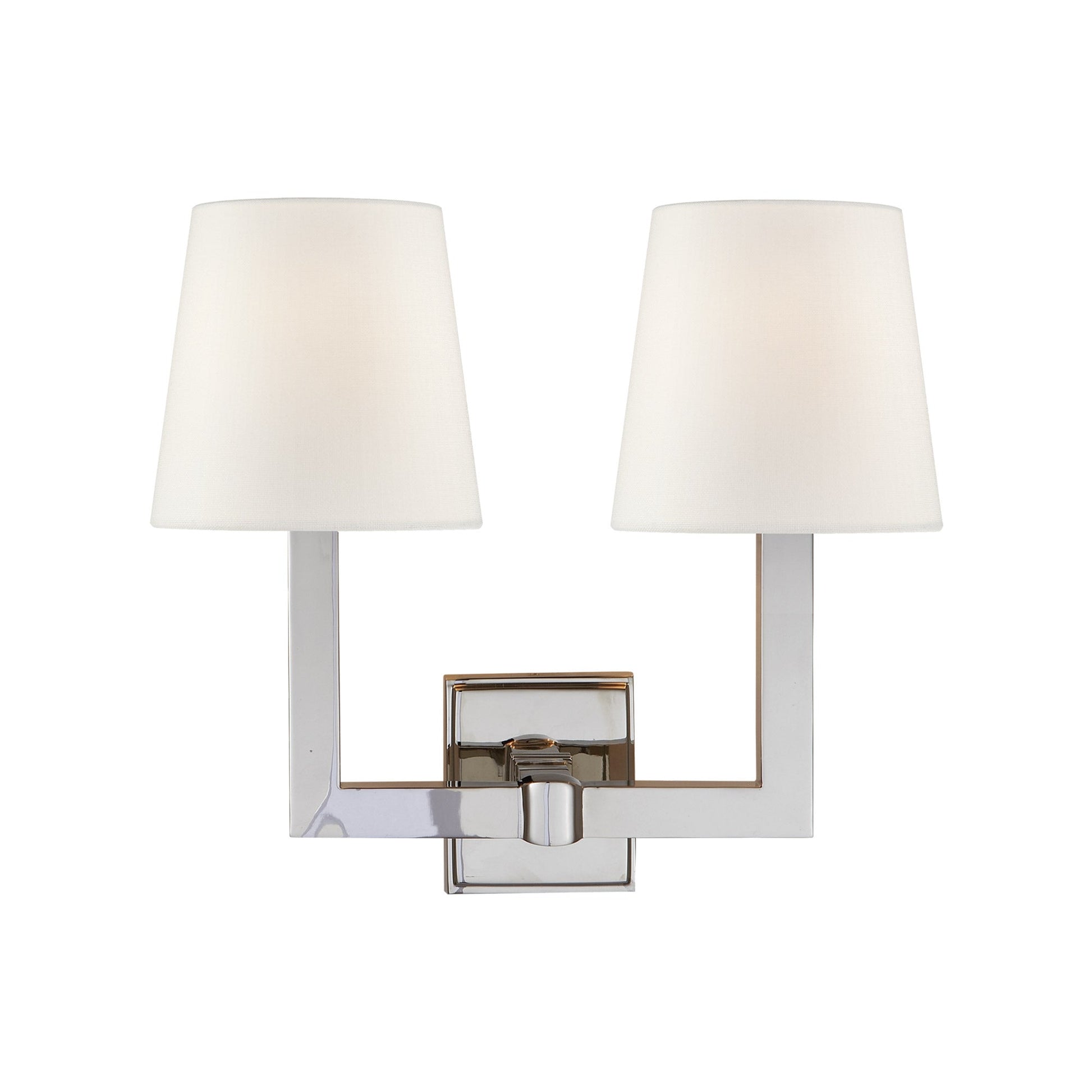 Square Tube Wall Light in Polished Nickel/Linen (15-Inch).