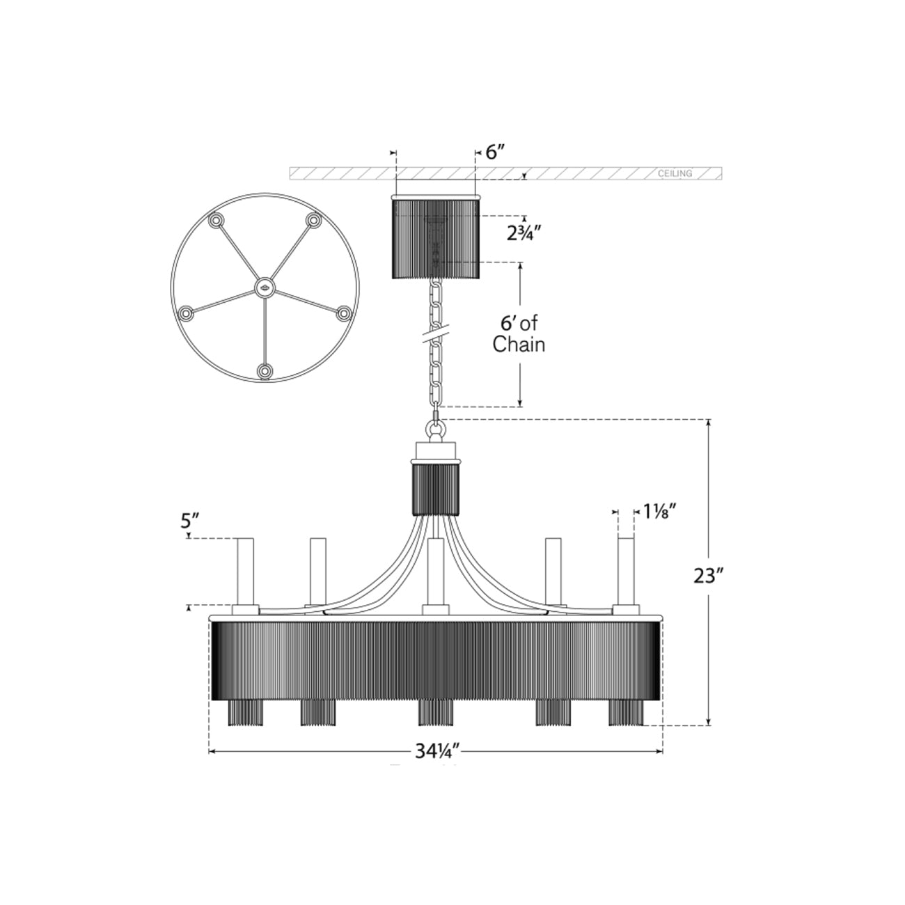 Sutton Chandelier - line drawing.